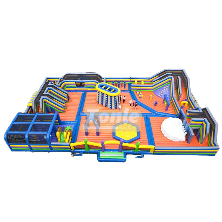30x20m Classic theme fun city inflatable park with blue and orange obstacles