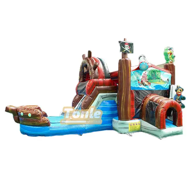 Pirate ship theme inflatable wet and dry dual-use slide bounce house combo can be — photo 1