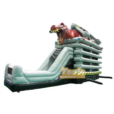 Custom T-Rex inflatable bounce house dry slide combo