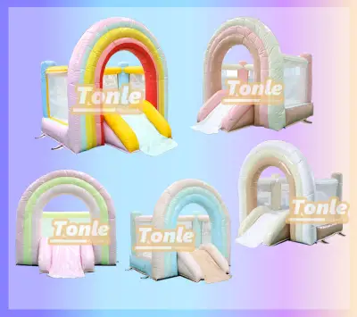 rainbow bounce house inflatable castle with slide for sale