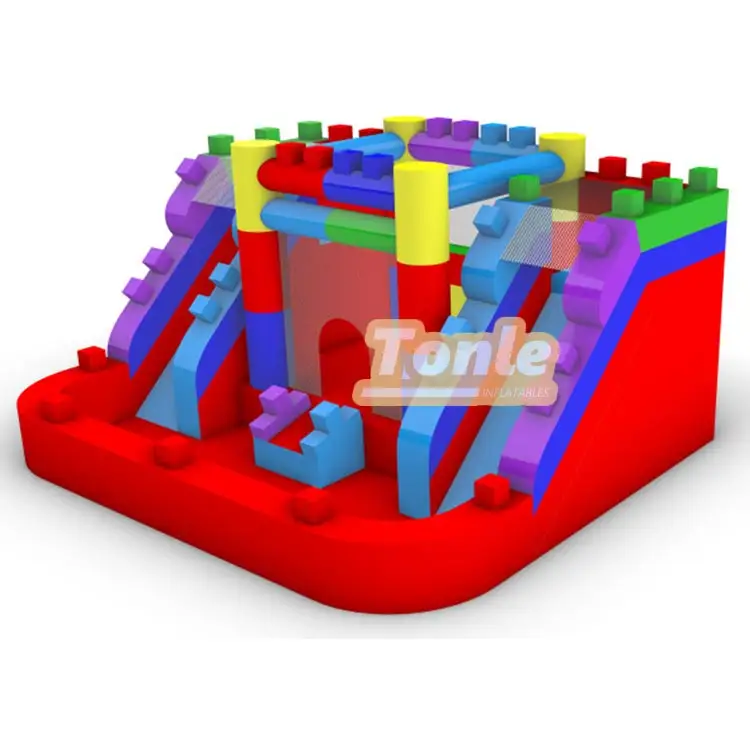 Block-themed bouncy castle slide combo with ball pit — photo 1