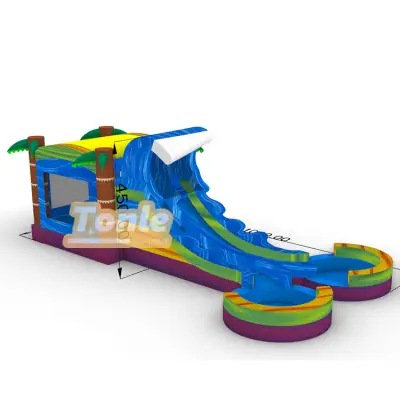 Double slide palm tree theme inflatable bounce house water slide combo