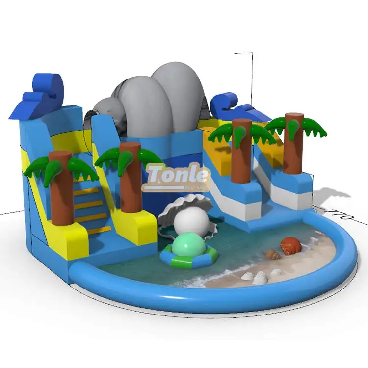 Ocean-themed palm tree inflatable slide with swimming pool — photo 1
