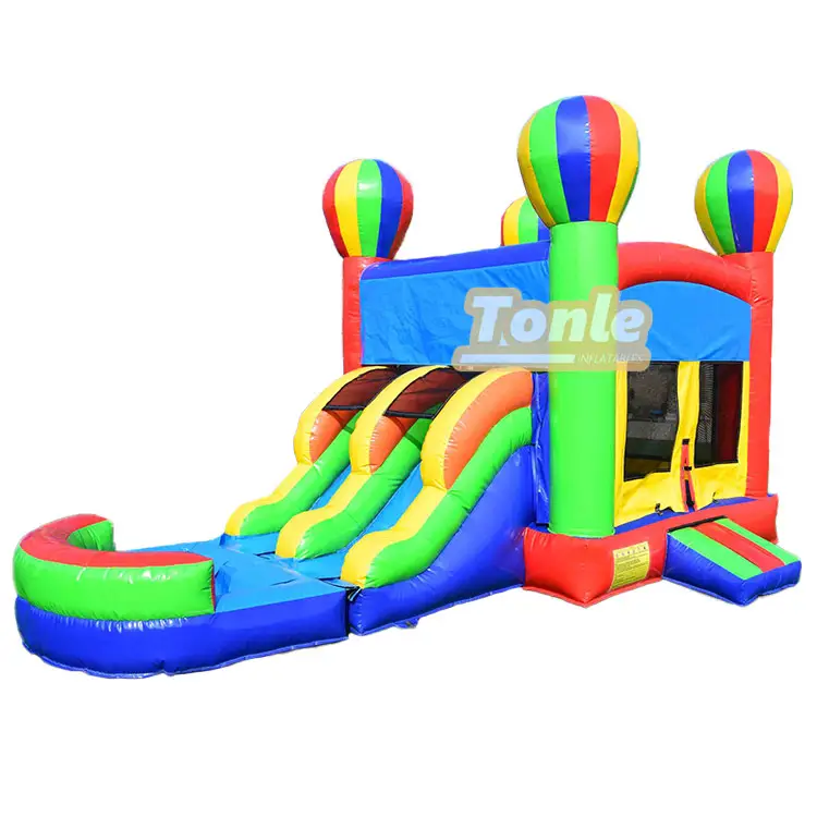 Hot Air Balloon Inflatable Bounce House Jumping Castle with Two Lane Water Slide — photo 1