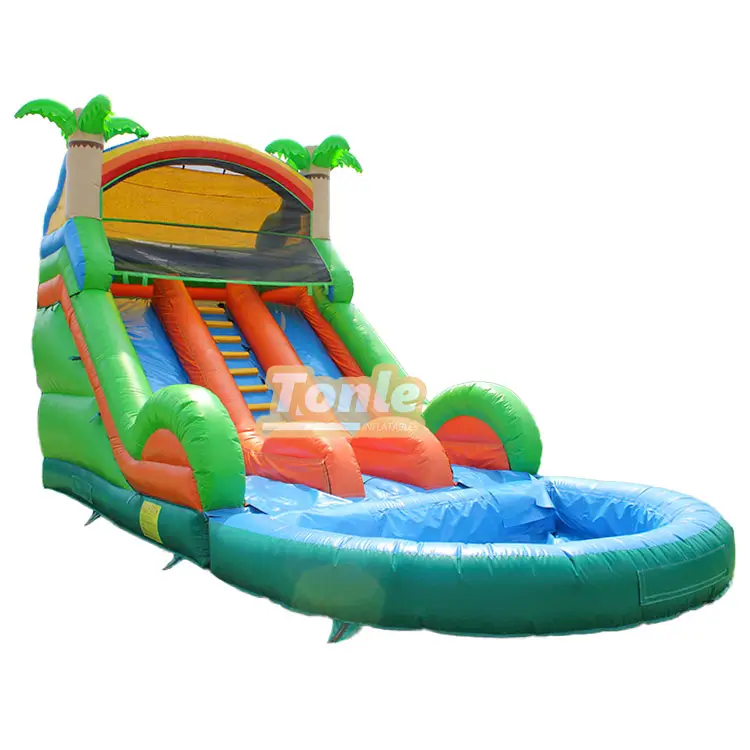 Tropical palm tree themed water slide with pool — photo 1