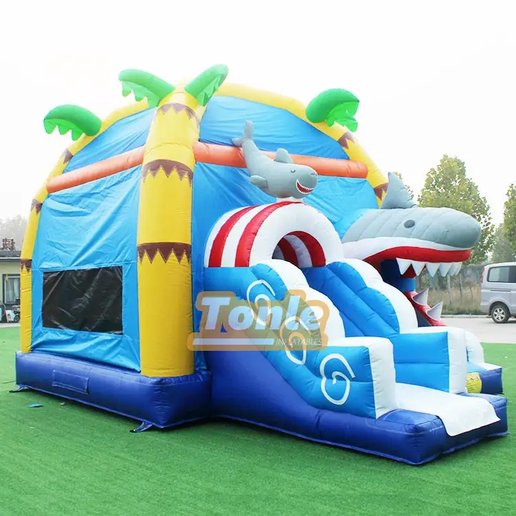 Wholesale kids shark-themed bouncy castle slides for sale — photo 1