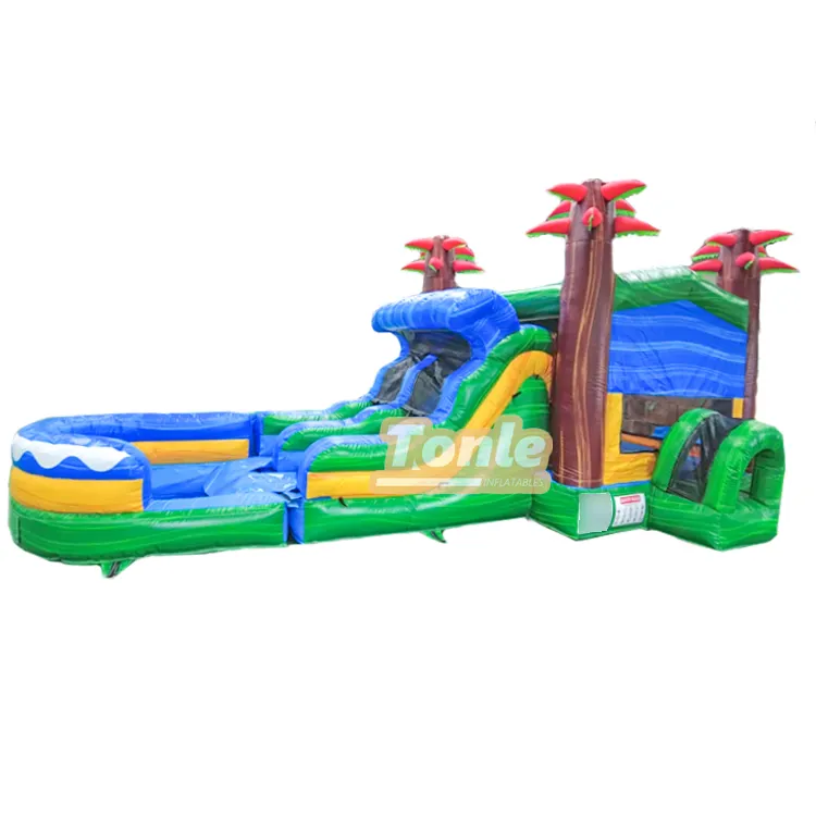 Tropical tree inflatable bouncer water slide combo — photo 1