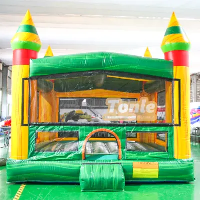 Marble yellow and green castle inflatable bounce house