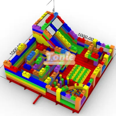 Building block theme inflatable kids playground fun city