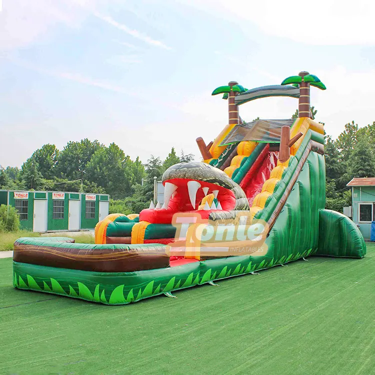 20ft Tropical Snake single lane water slide with green body and red slide lane