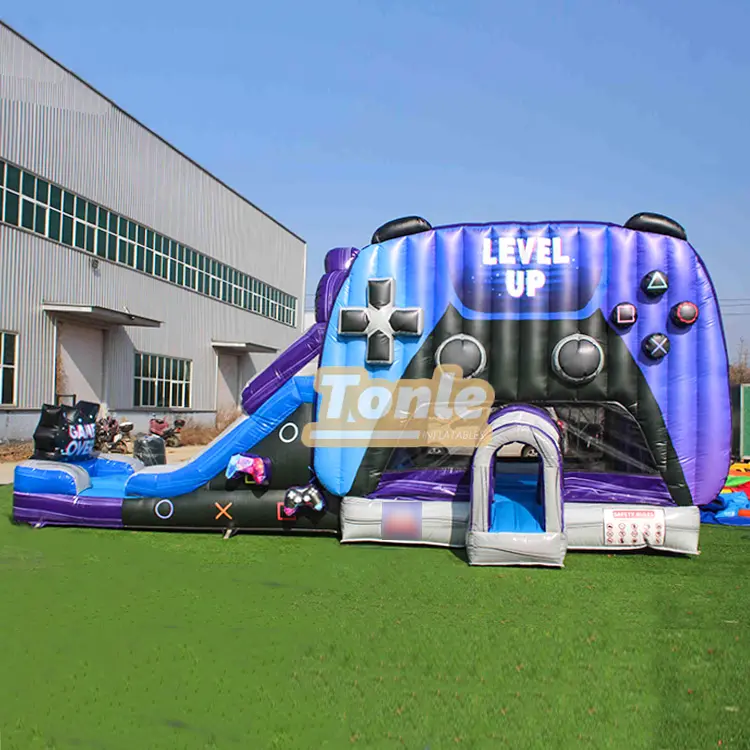 level up gamer bounce house with water slide — photo 1