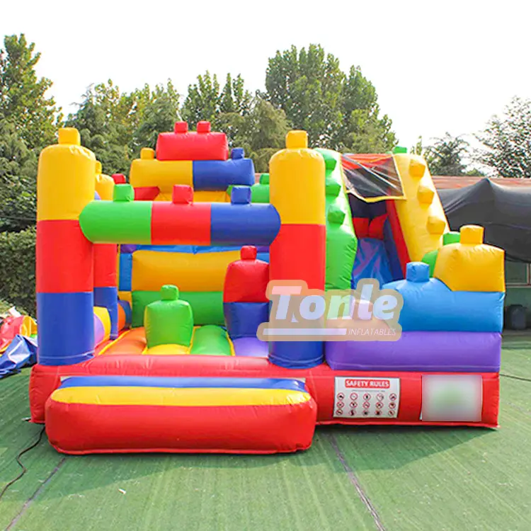 Lego block inflatable castle slide combo — photo 1