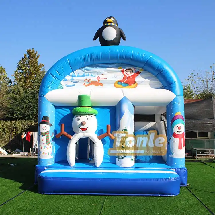 Winter snowman theme inflatable castle with slide — photo 1