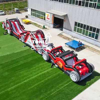 93ft red racing car inflatable obstacle course for sale
