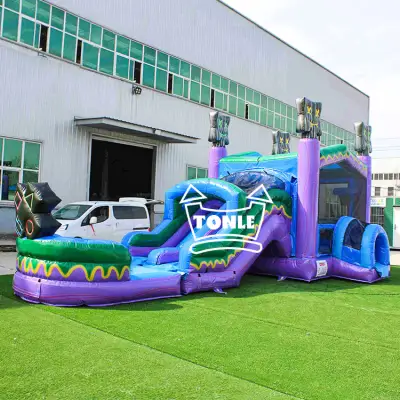 level up double lane moonwalk with water slide combo