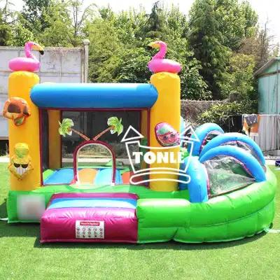 Tropical Flamingo Inflatable bouncing castle with Slide