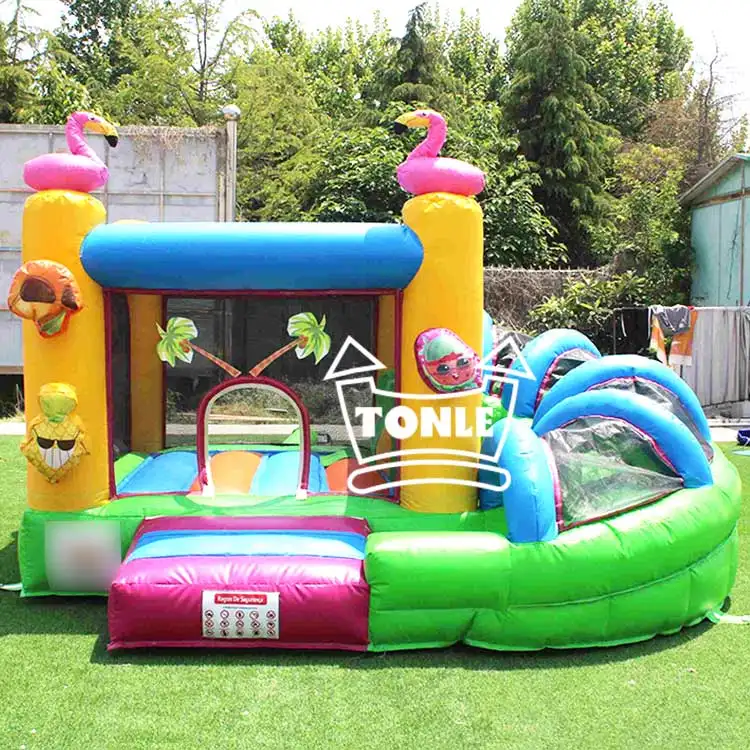 Tropical Flamingo Inflatable bouncing castle with Slide — photo 1