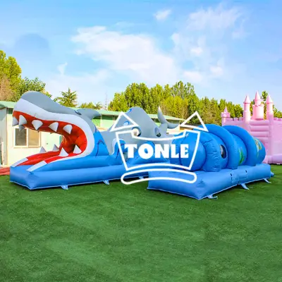 China Exporters Customise Commercial Shark Inflatable obstacle course