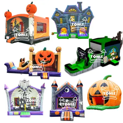 halloween inflatable Pumpkin Obstacle Course Ghost Bounce House slide