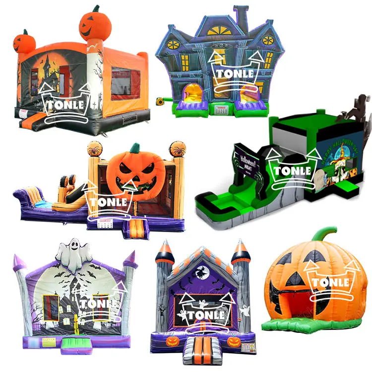 halloween inflatable Pumpkin Obstacle Course Ghost Bounce House slide — photo 1