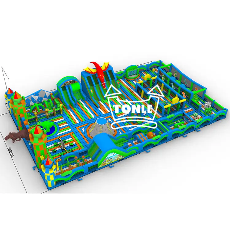 38m Mario theme inflatable playground with blue and green obstacles and dual slides