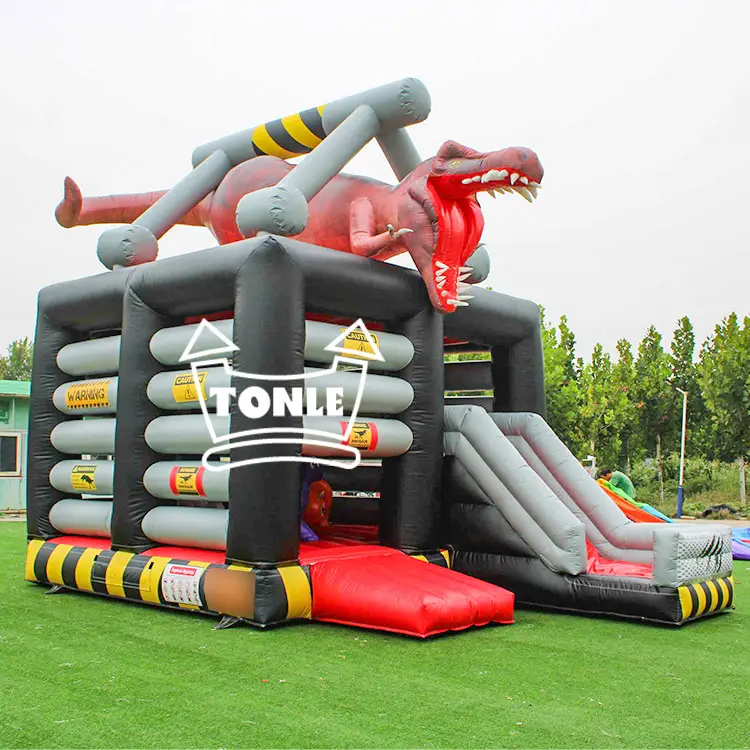 Jurassic Dinosaur T-Rex Inflatable Moonwalk Slide combo — photo 1
