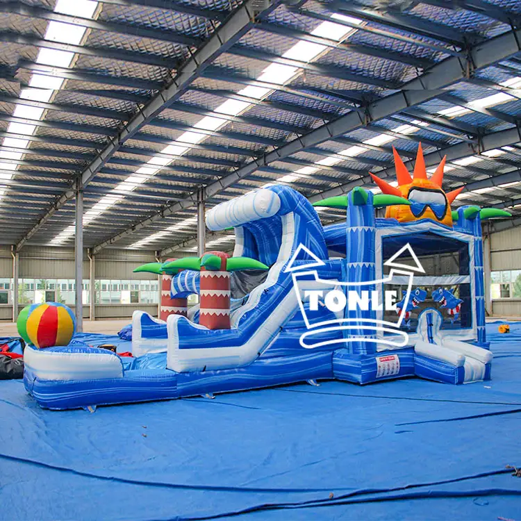 Blue Sunflower Shark Single Water Combination inflatable with slide and bounce house