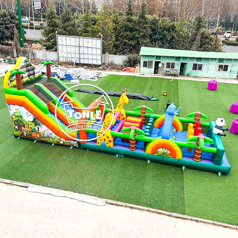 children adults zoo inflatable obstacle course with slides — photo 1
