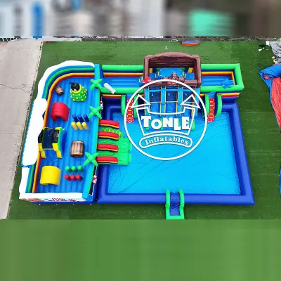 Commercial-grade pirate ship inflatable land water park for sale