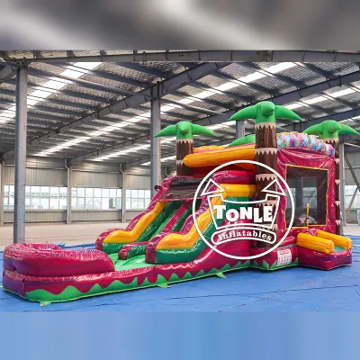 15ft Inflatable Magenta Hawaii Hibiscus Water Slide Combos