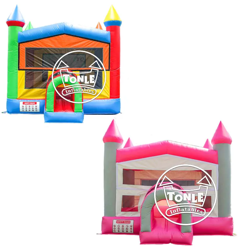 Classic red, yellow and blue castle-style inflatable bounce house for sale — photo 1