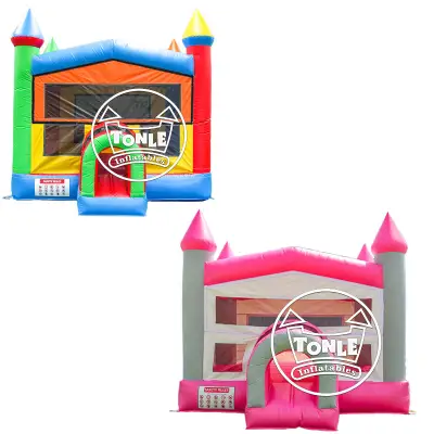 Classic red, yellow and blue castle-style inflatable bounce house for sale