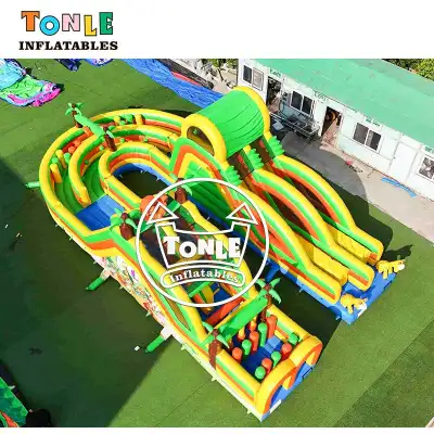 U-Shaped Tropical Jungle Inflatable Obstacle Course Challenge