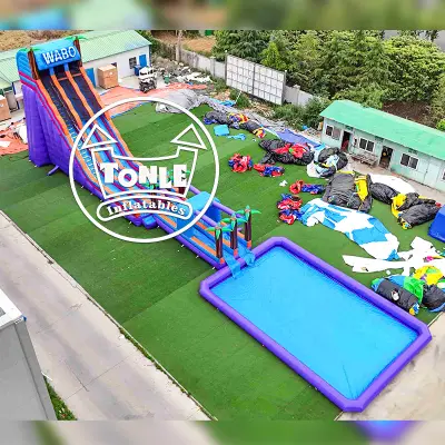33ft Dual Lane commercial inflatable water Slide with pool for sale